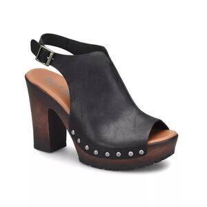 Korks Arden Clog Sandal 10M Black Leather Studded Platform Chunky Heel KR0013709